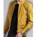 Mens Quilted Design Cafe Racer Yellow Leather Jacket